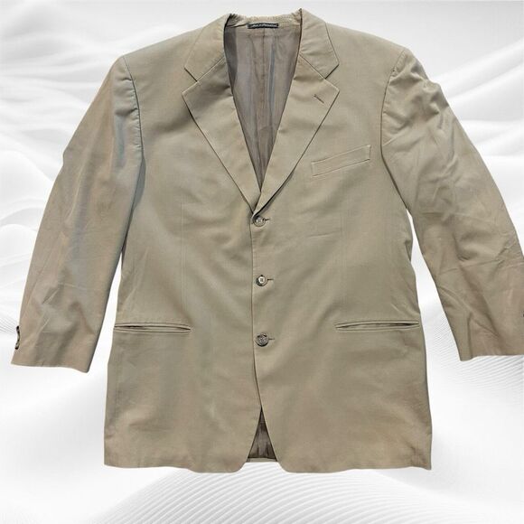 ERMENEGILDO ZEGNA Soft Solid Tan Cotton Twill Sport‎ Coat Blazer Size 49L - Picture 1 of 8